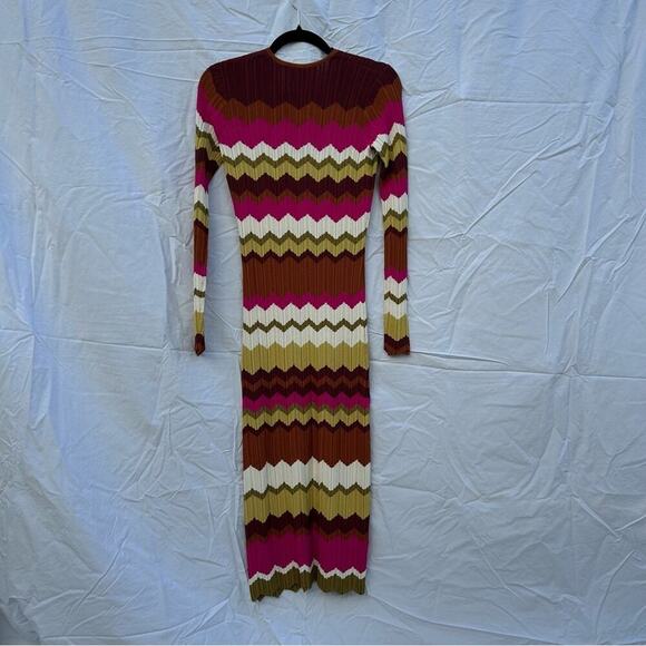 NWT Pinko Chevron Zig Zag Strip Midi Dress Pink Size Small - Picture 5 of 7